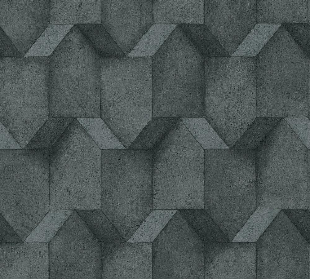 Anthrazit Tapete mit 3D Betonoptik Die Anthrazit Tapete hat eine 3D-Betonoptik in Schwarz und Grau Farben, die eine moderne und industrielle Atmosphäre und individuelle Optik mit Tiefenwirkung in jeden Raum bringen.