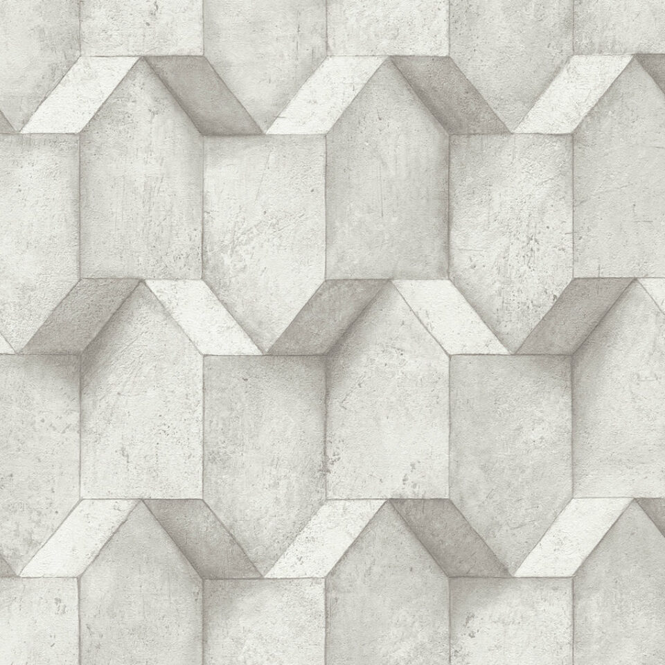 Die Tapete hat ein Design, das an natürlichen Kalkstein erinnert und in Weiß und Grau Farbtönen gehalten ist, mit 3D-Struktur, die Tiefe und Dimension verleiht und eine moderne und edle Optik.